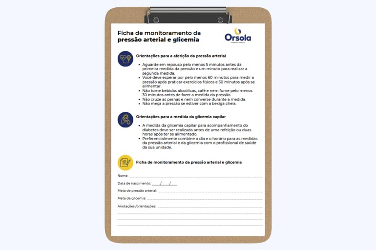 Ficha de monitoramento da pressão arterial e glicemia